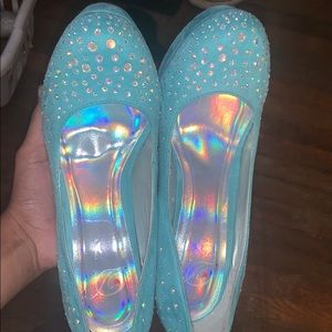 Teal Colored Rhinestone Heels